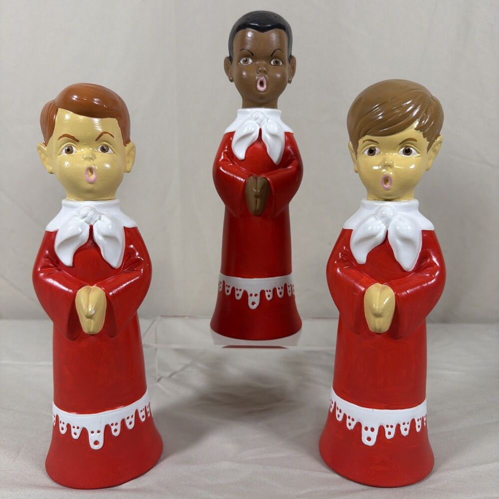 Vintage Choir Boy Figurines Set of 3 Red White Ceramic Christmas Carolers